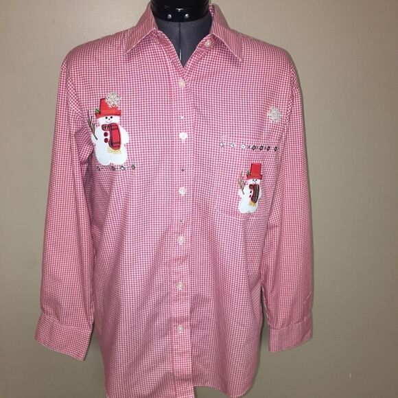 Las Olas Plaid Snowman Christmas Button Up Small - Picture 2 of 7